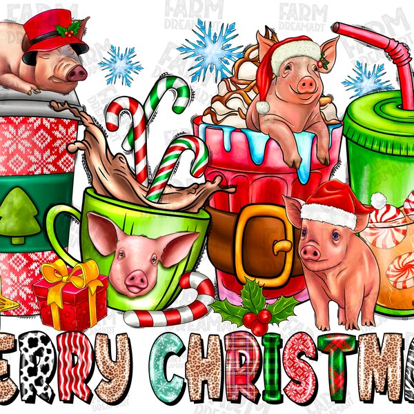 Merry Christmas Pigs Coffee Cups Png Sublimation Design, Pig Coffee ,Coffee Cup Png,Christmas Pig Png,Pig Coffee Cup Png,Digital Download