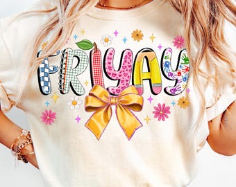 Happy Friyay Png, Retro Friyay Png, Friday Png, Teacher Png, Checkered Coquette Bow png, Gift for Teacher png, Back To School Png