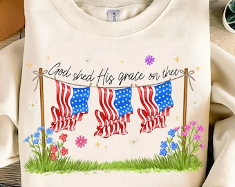 God Shed His Grace On Thee Png,Patriotic PNG Sublimation,Patriotic Garden Design,Floral USA Flag Design,God Bless America PNG