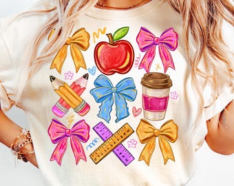 School Coquette PNG,Back to School PNG,Cute Teacher Design,Teacher Life Png,Colorful School PNG Design,Sublimation for Teacher Gifts