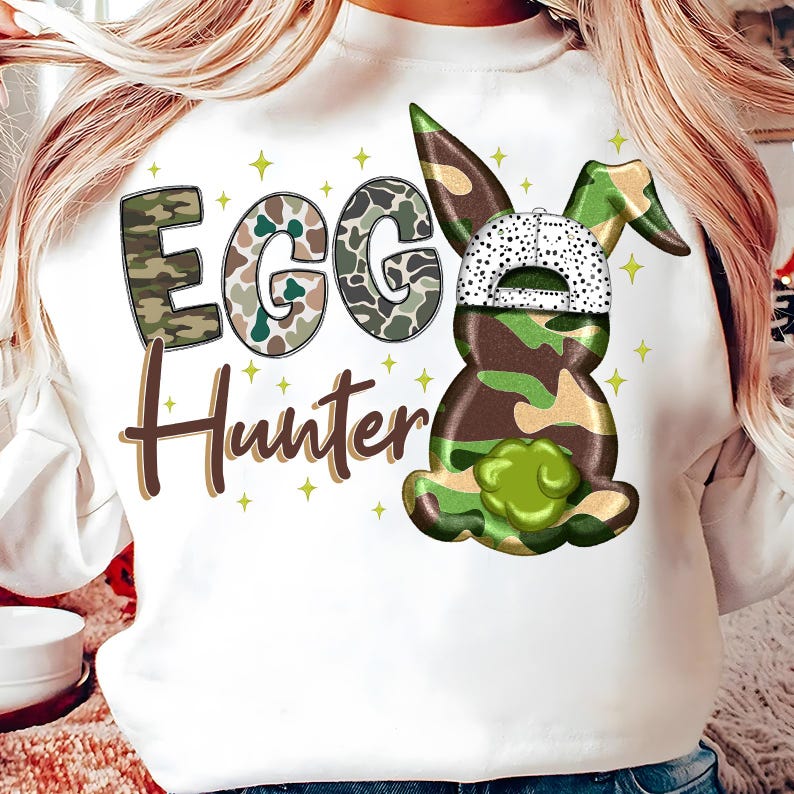 Egg Hunter Bunny Png, Camo Bunny Png, Boy Easter Bunny PNG, Retro Easter Png, Easter bunny png, camouflage easter png, Sublimation Design image 5