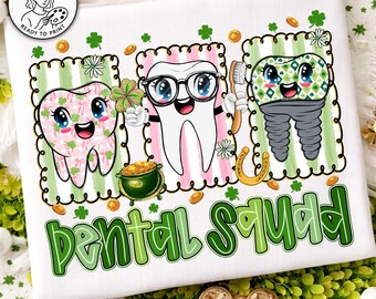 Dental Squad Png, St Patricks Day Dental Png, Lucky Dentist Design, Cute Dental Team Art, Tooth Character Png, Dental Hygienist Png