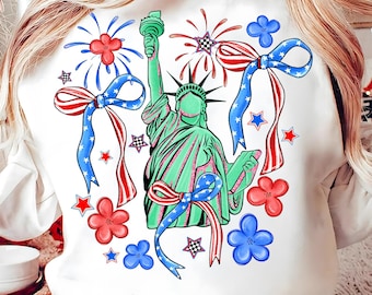 Statue of Liberty Coquette Sublimation,4th of July Sublimation,Independence Day PNG,Patriotic Bow PNG,USA Liberty Design,Liberty Statue Bow