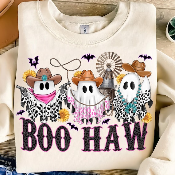 Boo Haw PNG,Cowboy Ghost PNG,Western Halloween Png,Cowgirl Ghost PNG,Halloween Sublimation Design,Spooky Cowboy Png,Halloween Western Png