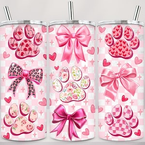 Dog Valentine Coquette 20oz skinny tumbler png, Valentines Day  Png, Valentine tumbler png, Valentine Dog Paw png,  Valentine Tumbler Wrap