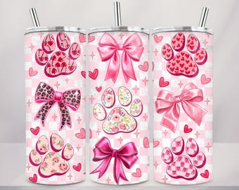 Dog Valentine Coquette 20oz skinny tumbler png, Valentines Day  Png, Valentine tumbler png, Valentine Dog Paw png,  Valentine Tumbler Wrap