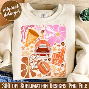 Game Day Retro Football Png, Boho Floral Png, Football Mama Png, Touchdown Season Png, Sublimation Design Png, Coquette Football Png