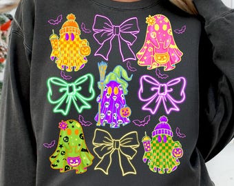 Halloween Ghost Coquette PNG,Neon Halloween Sublimation,Bow Ghost PNG,Cute Ghost Design,Colorful Ghost Png,Spooky Season PNG,Ghost Coquette