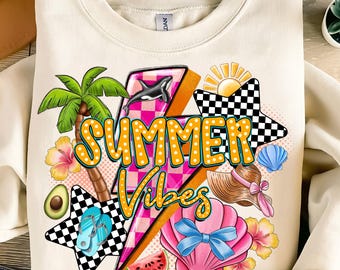 Summer Vibes PNG,Beach Sublimation Design,Tropical Summer Design,Retro Summer Vibes,Ocean Aesthetic Digital Art,Beach Design,Coquette Summer