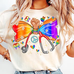 LGBTQ Nurse Coquette Bow Png,Pride Nurse Sublimation,Rainbow Nurse Png,LGBTQ Healthcare Worker PNG,Stethoscope Bow Png,Pride Medical Png