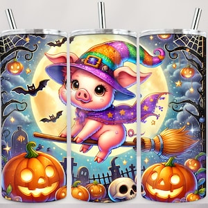 Witch Baby Pig 20 oz Tumbler Png Sublimation Design, Halloween 20oz Skinny Tumbler PNG, Halloween Pig png, Spooky Witch,Digital PNG