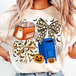 Halloween Postal Worker Design,Mail Carrier Halloween Sublimation,Cute Mailman Halloween Design,Ghost Bow PNG,Halloween Bow Sublimation bild 1