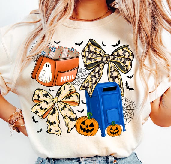 Halloween Postal Worker Design,Mail Carrier Halloween Sublimation,Cute Mailman Halloween Design,Ghost Bow PNG,Halloween Bow Sublimation