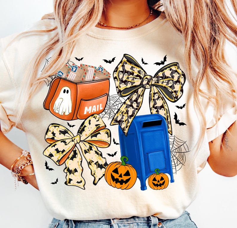 Halloween Postal Worker Design,Mail Carrier Halloween Sublimation,Cute Mailman Halloween Design,Ghost Bow PNG,Halloween Bow Sublimation bild 1