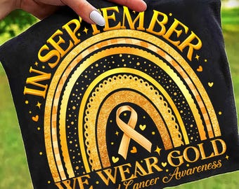Gold Ribbon Rainbow Png,Childhood Cancer Awareness Png,In September We Wear Gold Png,September Awareness Month Png,Gold Glitter Rainbow Png