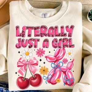 Literally Just A Girl PNG,Pink Girl Sublimation,Balloon Dog PNG,Cute Cherry Sublimation,Just A Girl Digital Download,Cherry Bow Design png