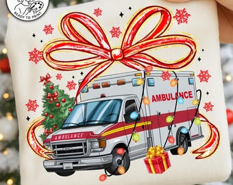 Christmas Ambulance Png,EMT Holiday Sublimation,Paramedic Christmas Png,Festive Ambulance Design,Emergency Crew Christmas,Medical Christmas