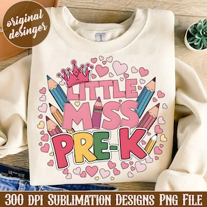Little Miss Pre-K PNG, First Day of Preschool, Back To School PNG, Teacher Life, Pre-k, Sublimation Design, Digital Download, Trendy PNG
