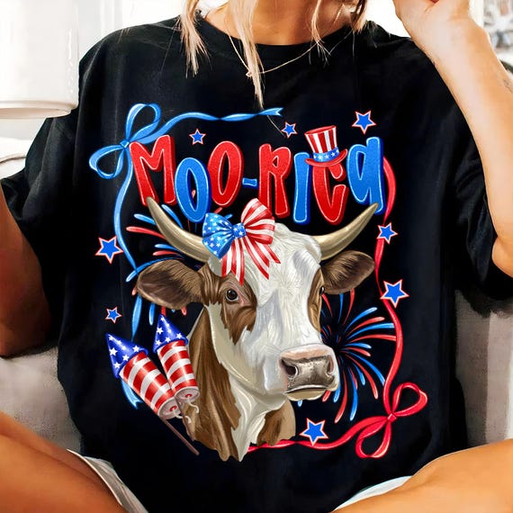 Moo Rica Png,cow 4th of July Sublimation,funny Cow Fireworks Png