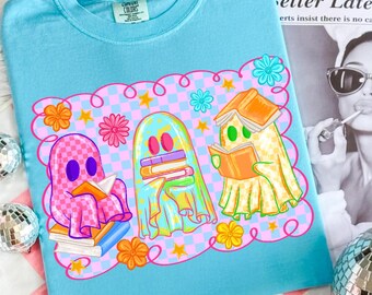 Ghost Book Lover PNG,Cute Ghost Reading Sublimation,Halloween Teacher,Reading Ghost Sublimation Design,Spooky Book Club PNG,Pastel Halloween