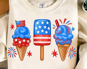 4th of July Ice Cream PNG,Red White Blue Ice Cream Png,USA Summer Treats PNG,Fourth of July Sweet Design,Popsicle and Cone Png
