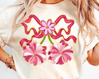 Pom Pom Coquette Png,Cheer Coquette Bow Png,Pink Cheer Png File,Cheer Mom PNG,Girly Cheer PNG Design,High School Cheer PNG,Cheer Season Png