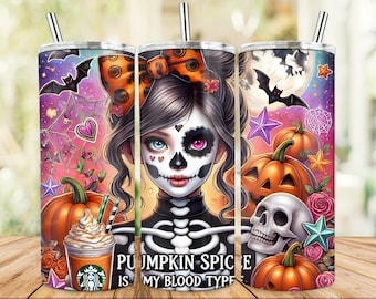 Pumpkin Spice is My Blood Type PNG, Funny Fall Coffee PNG, Fall Shirt Sublimation Design, Halloween Clipart, Snarky Skeleton DTF Transfer