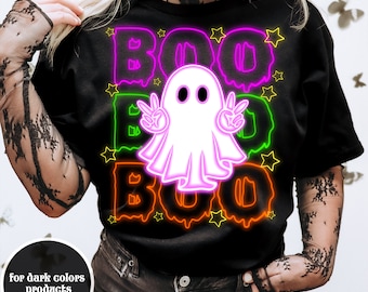Neon Boo Halloween Png, Halloween Ghost Neon png, Halloween Pumpkin Png, Spooky Season, Ghost, Neon Spooky Png, Sublimate Design