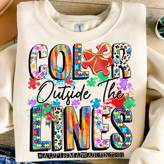 Color outside the lines Autism Awareness png, Autism Awareness png, Autism png, sublimate designs download, Puzzle Piece png, Autism Design