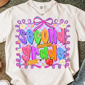 Second Grade PNG,2nd Grade Sublimation,Back to School PNG,Second Grade Teacher PNG,Grade Level Sublimation,School Coquette Bow Design