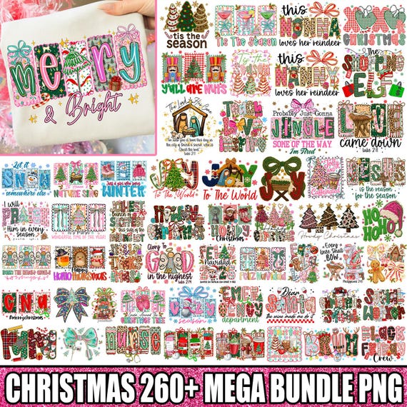 Christmas PNG Bundle,Mega Bundle Christmas Sublimation,Holiday PNG Pack,Christmas Designs Set,Merry And Bright Designs,Holiday PNG Bundle