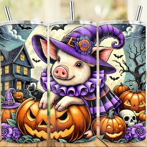 Halloween Pig Tumbler Wrap, 20oz skinny tumbler sublimation designs, Spooky hallowen PNG, Straight Tumbler Wrap PNG, Digital Download