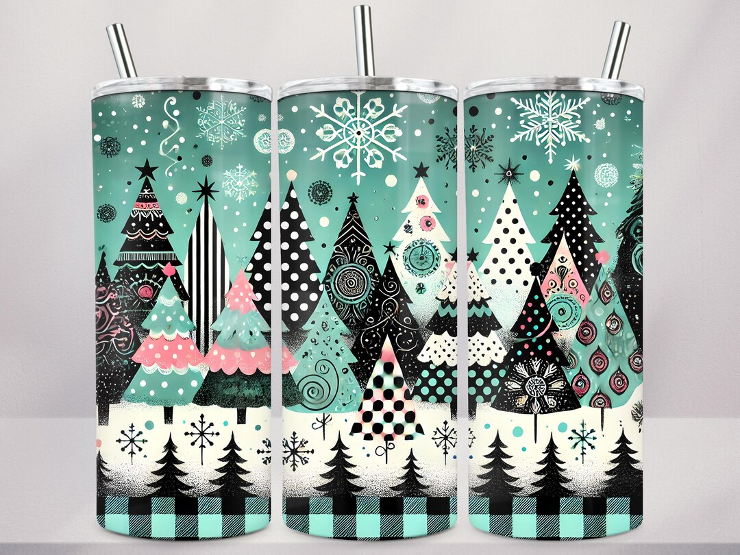 Pastel Christmas Tree Tumbler Wrap Png 20oz Skinny Tumbler Sublimation ...