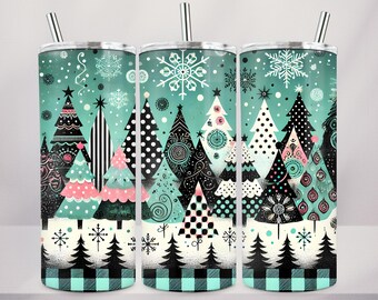 Pastel Christmas Tree Tumbler Wrap Png 20oz Skinny Tumbler Sublimation Design Holiday Tumbler Png Snowflake Tumbler Design,20oz Tumbler Wrap