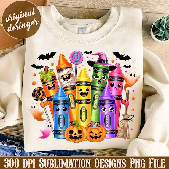 Halloween Crayon Png,Teacher Halloween Pencil Png, Student Png, Halloween png, Spooky Teacher Png, Coquette Pencil Png, Sublimate Design