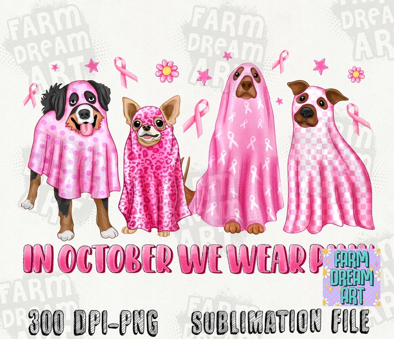 Pink Ribbon Dogs In October We Wear Pink Dog PNG, Breast Cancer Awareness Png, Breast ...