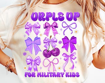Purple Up Coquette PNG,Military Bow Sublimation,Purple Ribbon Awareness PNG,Military Child Month PNG,April Military Kids,Army Awareness