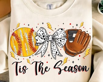 Tis the Season Softball Coquette PNG, Game Day Softball PNG, Retro Softball Bow Png, Glitter Softball Mom Png, Softball Mama Shirt Design