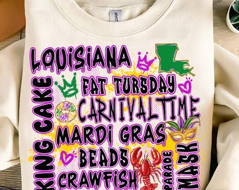 Louisiana Mardi Gras PNG, Graffiti Style, Fat Tuesday, Louisiana png, Mardi Gras Design Shirt Png,Sublimation Design, King Cake png