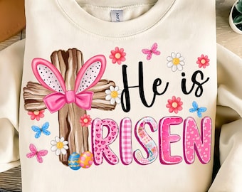 He is Risen png, Easter Coquette Cross png, Risen png, easter cross png, Easter Christian Png, Easter bible verse png, retro easter png