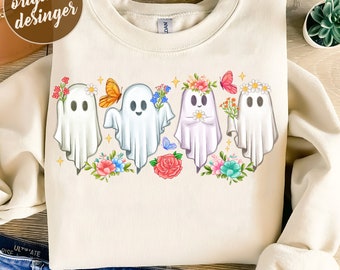 Retro Floral Ghosts Png, Cute Halloween Ghosts Png, Ghosts with Flowers PNG, Spooky Season PNG,Boujee ghost,Sublimate Design,Trending Design