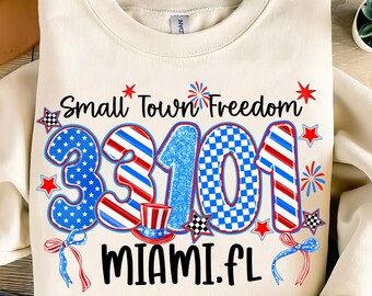 33101 ZIP Code Png,Miami Florida Sublimation Design,4th of July Miami PNG,America Freedom Png,Small Town Freedom PNG 33101,American Flag