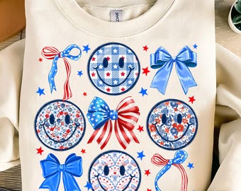 4th Of July Smiley Face Coquette PNG Sublimation,Patriotic Smiley Design,USA Flag Bow PNG,Independence Day Png,Retro Patriotic Sublimation