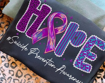 Hope Suicide Prevention Png,Mental Health Awareness Png,Suicide Prevention Ribbon Design,Purple Teal Ribbon Sublimation,End Suicide Support