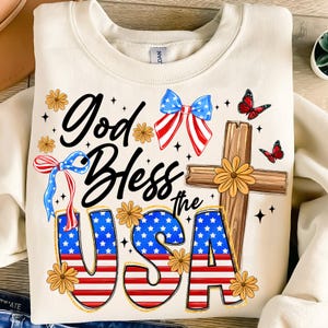 God Bless Usa png,Christian Patriotic Sublimation,USA Flag Cross Design,4th of July Faith PNG,Religious Independence Day,Faith Freedom PNG