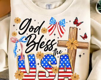 God Bless Usa png,Christian Patriotic Sublimation,USA Flag Cross Design,4th of July Faith PNG,Religious Independence Day,Faith Freedom PNG