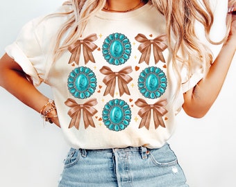 Western Coquette Bow with Turquoise  Png, Coquette Western Png, Country Design Png, Gemstone Turquoise, Digital Png, Sublimation Design