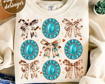Western Coquette Bow with Turquoise  Png, Coquette Western Png, Country Design Png, Gemstone Turquoise, Digital Png, Sublimation Design