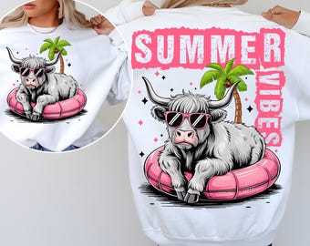 Summer Vibes Cow PNG,Highland Cow Sublimation,Beach Cow PNG Design,Funny Cow Summer  Design,Pool Float Cow PNG,Tropical Cow Sublimation