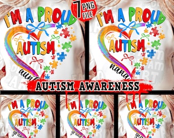 Autism Family Support Bundle PNG,I'm a Proud Autism Mama Heart Png, Autism Awareness PNG, Proud Autism Bundle Design,Autism Mama Sublimation